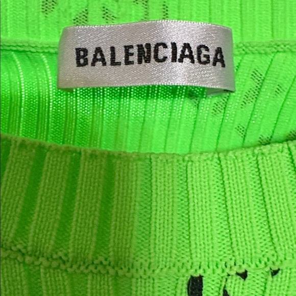 BALENCIAGA Allover Logo Ribbed-Knit Crewneck Pullover in Electric Green - Picture 5 of 6